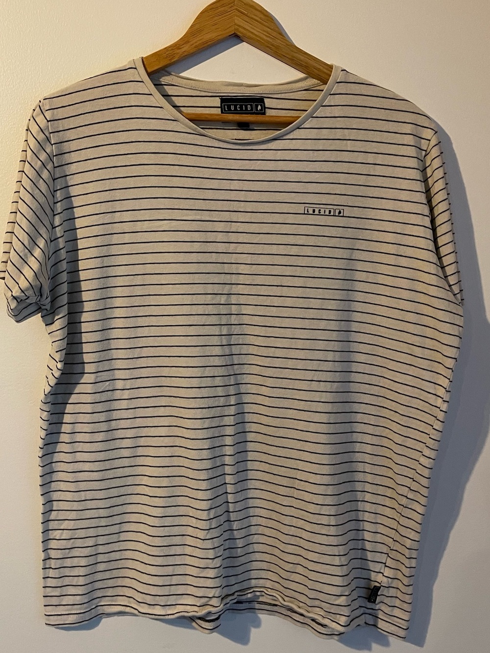 Lucid Apparel Striped Short Sleeve T-Shirt Off White Black Medium M